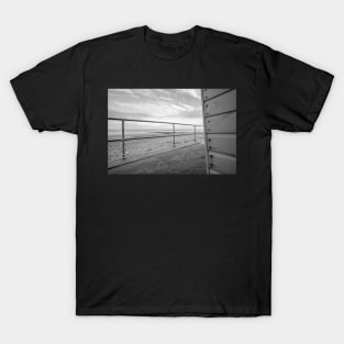 View from a wooden beach hut in the seaside town of Cromer, Norfolk T-Shirt